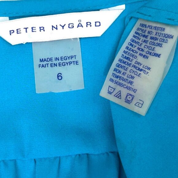 NWOT Peter Nygard Teal Button-Down Blouse 3/4 Sleeve Split Hem Tie-waist Size 6 - Picture 3 of 6